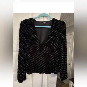 Express Women’s Medium Vneck Polka Dot Empire Waist Blouse. Sparkly top.